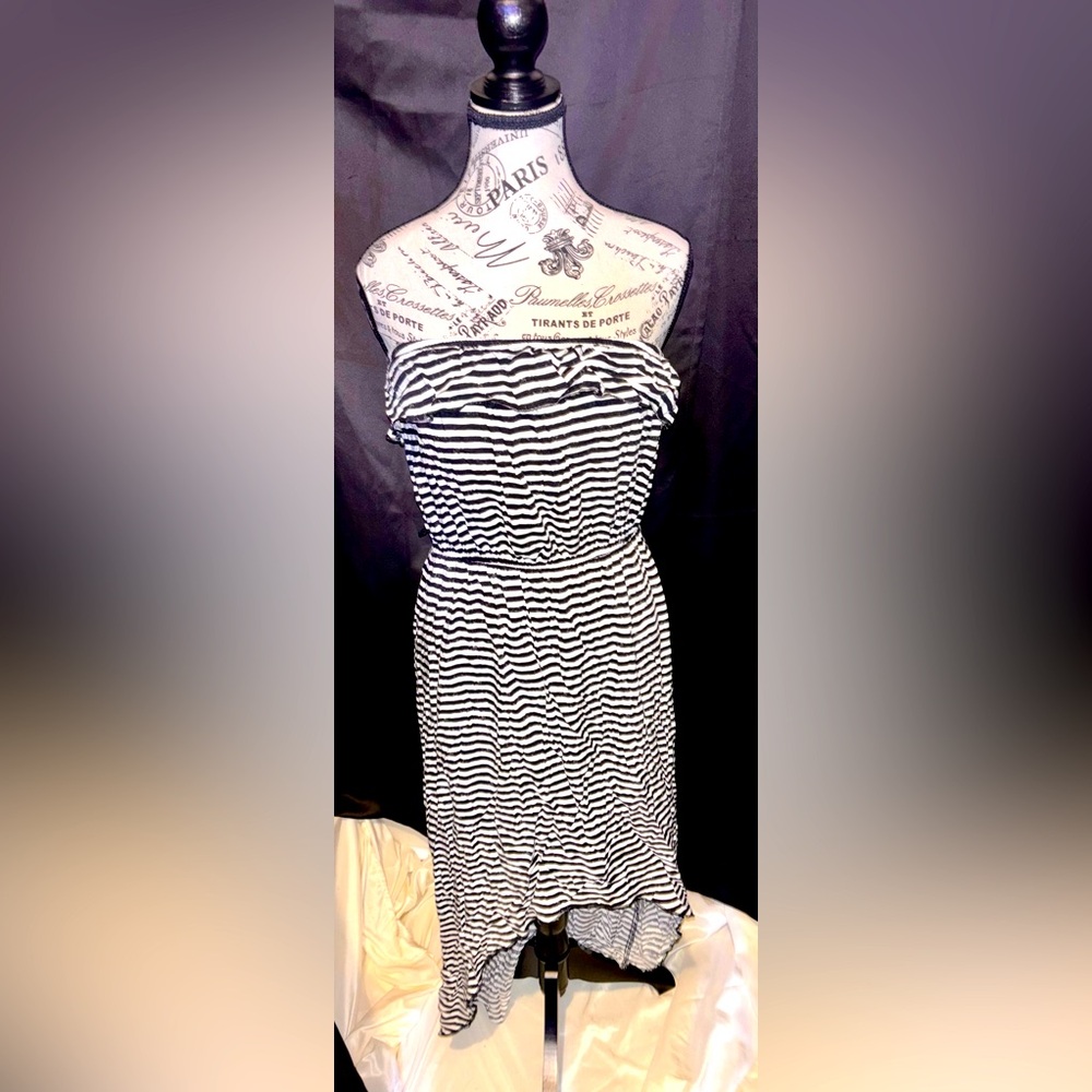 ✨ Trixxi Black & White Strapless High Low Dress | Size XL | Stripe Dress